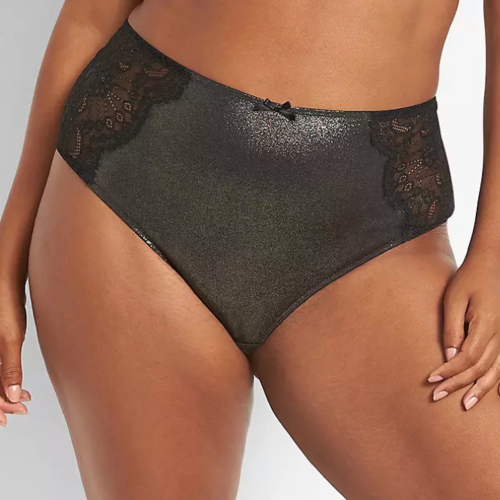 Cacique from Lane Bryant Silver Foil & Black Lace Mid Waist Strappy Back Panty